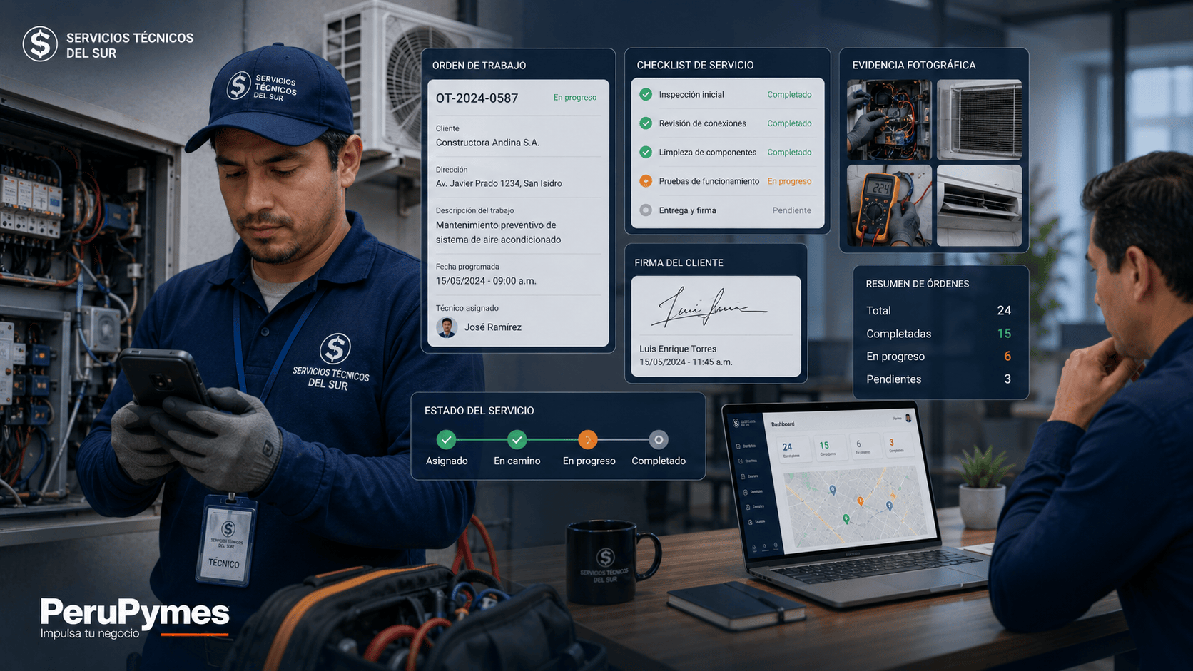 Órdenes de trabajo digitales para servicios técnicos